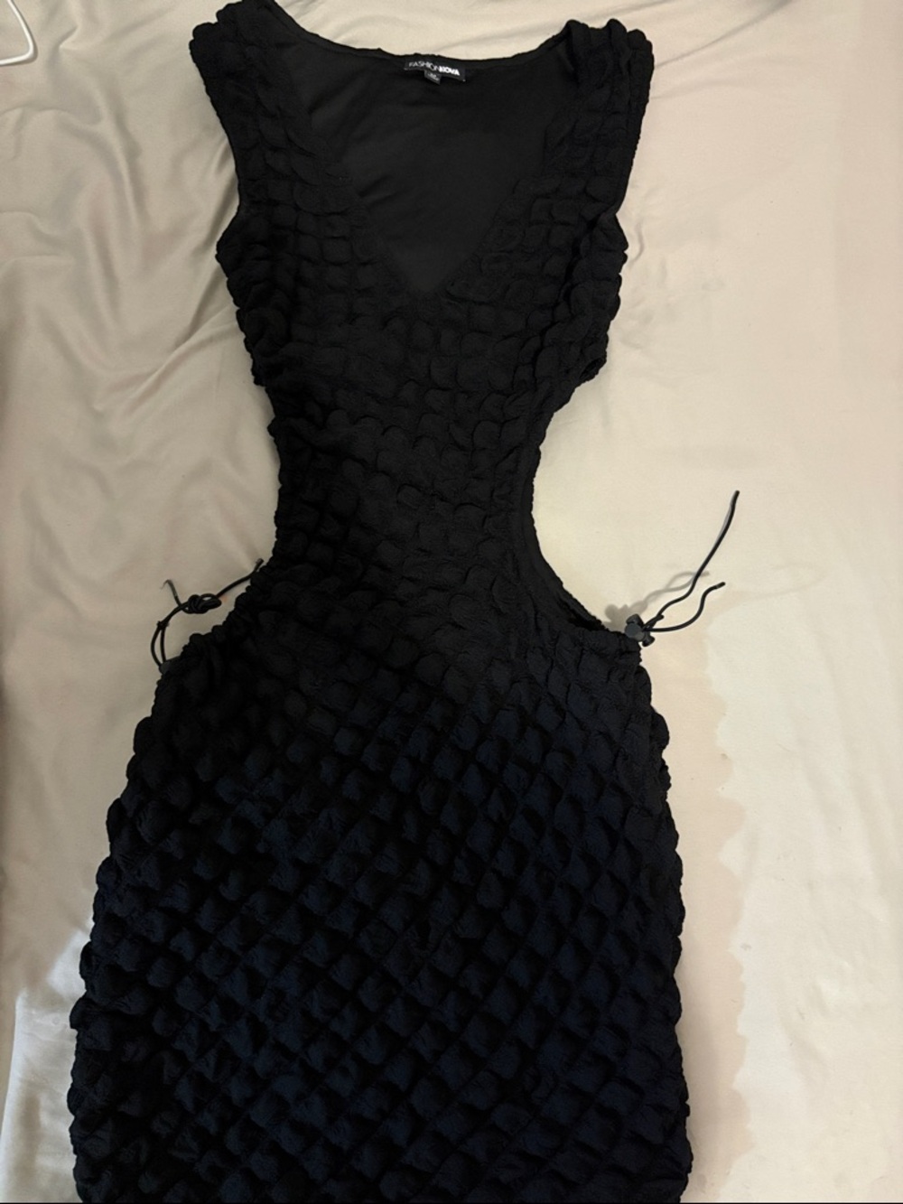 Fashion Nova Black Textured Cutout Mini Dress